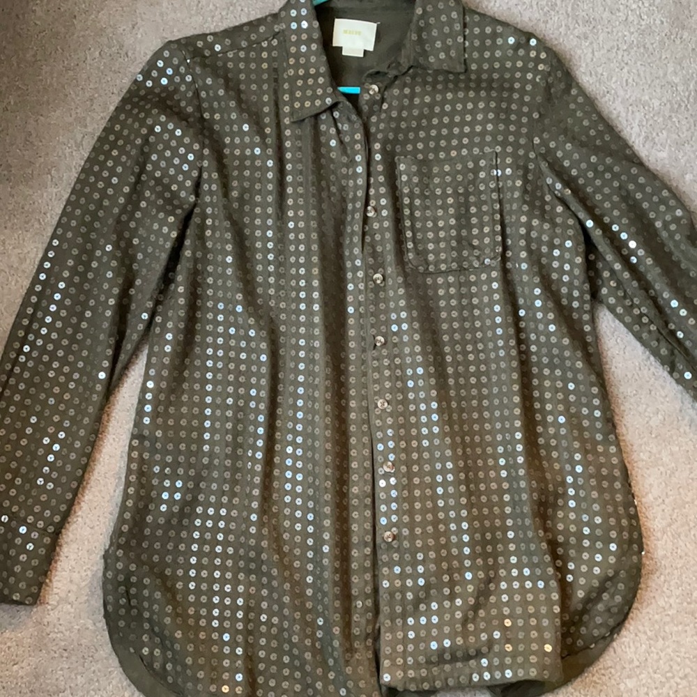 Maeve Olive Colored Sequined Top